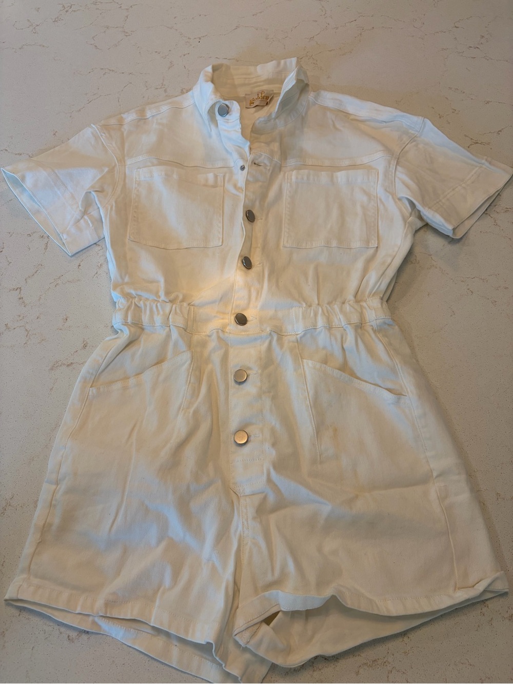 Goldie White Short-Sleeve Button Romper